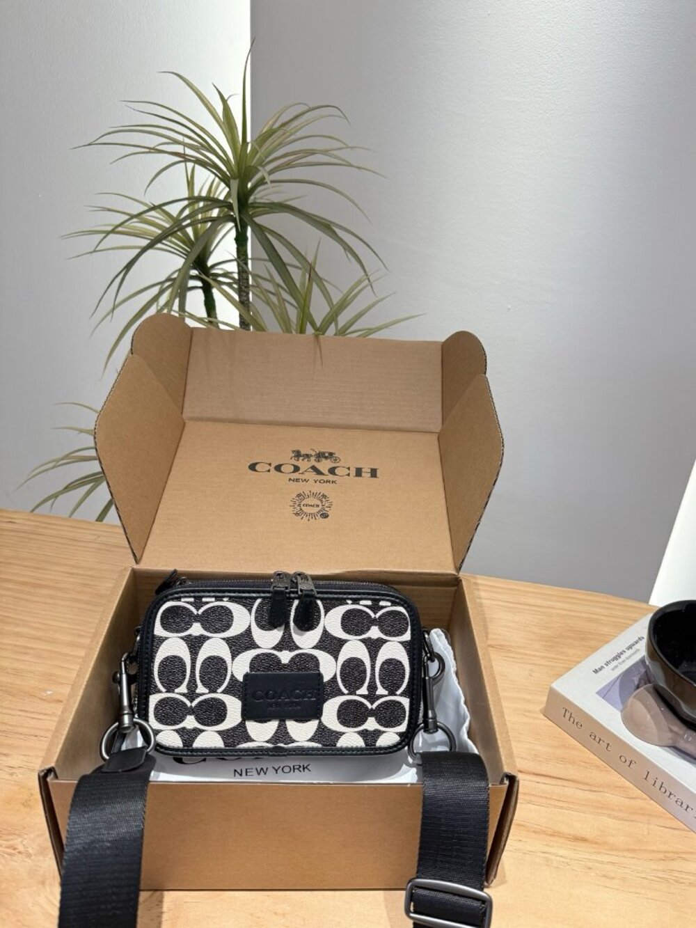 Coach Black White Signature Camera Crossbody Bag